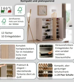 Home affaire Schuhschrank »LADY, Schuhkommode,Schuhmöbel,Schuhablage,Schuhregal« Korpus und weiße Türen hochglänzend lackiert.,10 Einlegeböden,12 Fächer,ca. 24 Paar Schuhe-Maße: B/T/H:120x34x115 cm