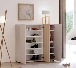 Home affaire Schuhschrank »LADY, Schuhkommode,Schuhmöbel,Schuhablage,Schuhregal« Korpus und weiße Türen hochglänzend lackiert.,10 Einlegeböden,12 Fächer,ca. 24 Paar Schuhe-Maße: B/T/H:120x34x115 cm