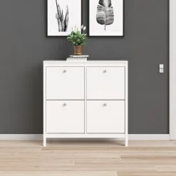 Home affaire Schuhschrank »Madrid, Schuhaufbewahrung mit Griffen, skandinavisches Design« Mit 4 Klappen, jeweils 2 Böden, B: 102 cm, H: 103 cm, Zwei Griffarten