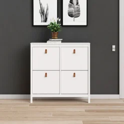 Home affaire Schuhschrank »Madrid, Schuhaufbewahrung mit Griffen, skandinavisches Design« Mit 4 Klappen, jeweils 2 Böden, B: 102 cm, H: 103 cm, Zwei Griffarten