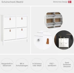 Home affaire Schuhschrank »Madrid, Schuhaufbewahrung mit Griffen, skandinavisches Design« Mit 4 Klappen, jeweils 2 Böden, B: 102 cm, H: 103 cm, Zwei Griffarten