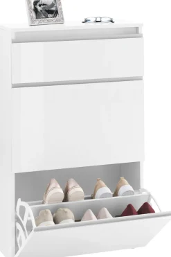 Home affaire Schuhschrank »Magic Schuhschrank, Schuhkommode, Schuhregal, Schuhkipper, softgriff« 3 Klappen, Doppelschuhtrommeln komplett Hochglanz lackiert Breite 60cm