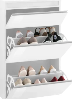 Home affaire Schuhschrank »Magic Schuhschrank, Schuhkommode, Schuhregal, Schuhkipper, softgriff« 3 Klappen, Doppelschuhtrommeln komplett Hochglanz lackiert Breite 60cm