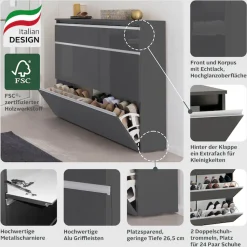 Home affaire Schuhschrank »Magic Schuhschrank, Schuhkommode, Schuhregal, softgriff« 3 Klappen,Doppelschuhtrommeln,hochglanz lackiert oder matt,Breite 120