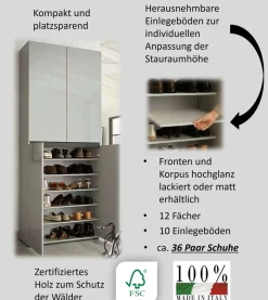 Home affaire Schuhschrank »MISTER-Schuhregal, Made in Italy, 12 Fächer, 10 Einlegeböden« Hochglanz lackiert,Breite 80 cm, Höhe 200 cm, 4 Türen, wendbare Blende