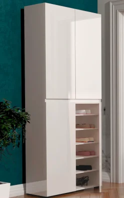 Home affaire Schuhschrank »MISTER-Schuhregal, Made in Italy, 12 Fächer, 10 Einlegeböden« Hochglanz lackiert,Breite 80 cm, Höhe 200 cm, 4 Türen, wendbare Blende