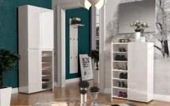 Home affaire Schuhschrank »MISTER-Schuhregal, Made in Italy, 12 Fächer, 10 Einlegeböden« Hochglanz lackiert,Breite 80 cm, Höhe 200 cm, 4 Türen, wendbare Blende