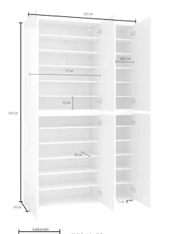 Home affaire Schuhschrank »MISTER Schuhkommode, Schuhmöbel, Schuhregal, Hochglanz lackiert« Breite 120 cm, Höhe 200 cm, 6 Türen, 24 Fächer, ca.58 paar Schuhe