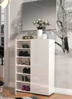 Home affaire Schuhschrank »Mister, Schuhregal, Made in Italy, 6 Fächer, 5 Einlegeböden« Breite 80 cm, 2 Türen, in Hochglanz lackiert, für ca. 18 Paar Schuhe