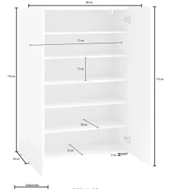 Home affaire Schuhschrank »Mister, Schuhregal, Made in Italy, 6 Fächer, 5 Einlegeböden« Breite 80 cm, 2 Türen, in Hochglanz lackiert, für ca. 18 Paar Schuhe