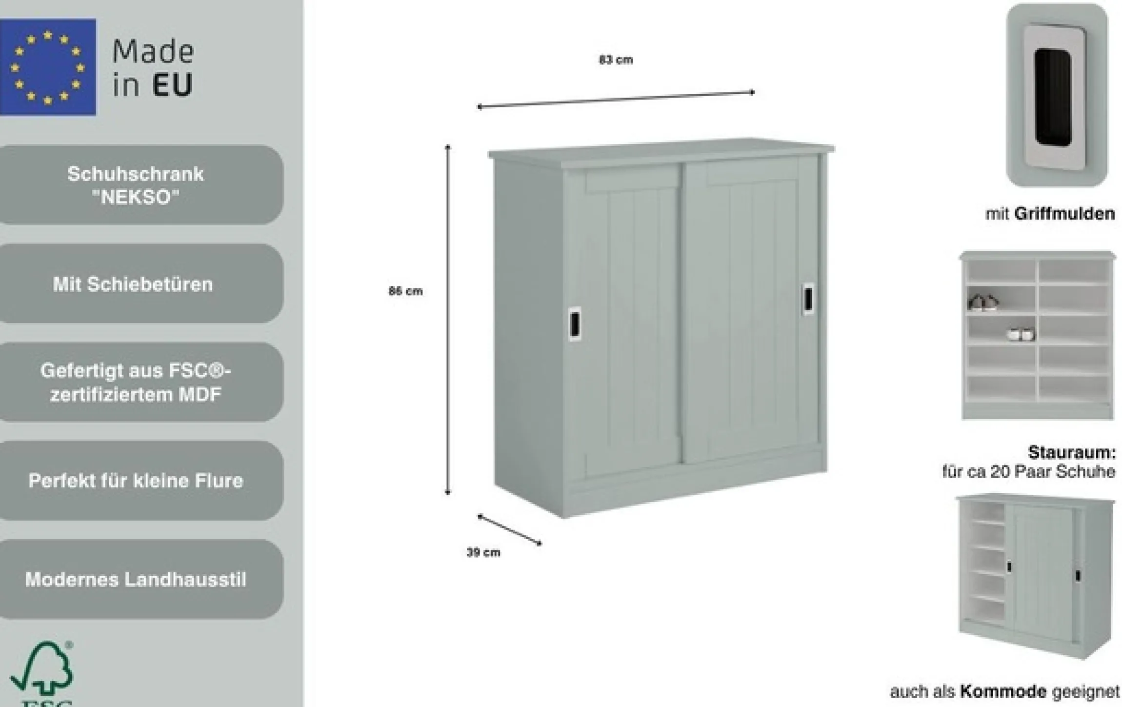 Home affaire Schuhschrank »Nekso« Breite 83 cm, aus MDF oder Massivholz, FSC®-zertifiziert