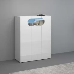 Home affaire Schuhschrank »Real,Schuhschrank,Schuhkommode,Schuhregal,Breite 90 cm« komplett Hochglanz lackiert, 3 Türen mit offenem Fach in ovaler Form
