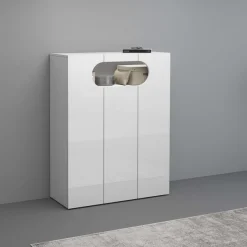 Home affaire Schuhschrank »Real,Schuhschrank,Schuhkommode,Schuhregal,Breite 90 cm« komplett Hochglanz lackiert, 3 Türen mit offenem Fach in ovaler Form