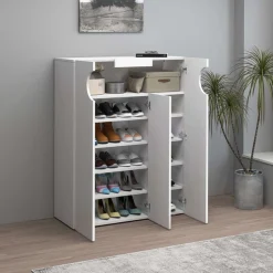 Home affaire Schuhschrank »Real,Schuhschrank,Schuhkommode,Schuhregal,Breite 90 cm« komplett Hochglanz lackiert, 3 Türen mit offenem Fach in ovaler Form