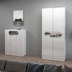 Home affaire Schuhschrank »Real,Schuhschrank,Schuhkommode,Schuhregal,Breite 90 cm« komplett Hochglanz lackiert, 3 Türen mit offenem Fach in ovaler Form