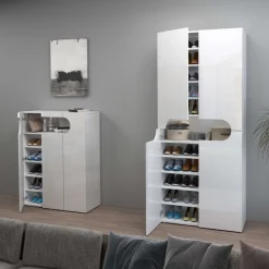 Home affaire Schuhschrank »Real,Schuhschrank,Schuhkommode,Schuhregal,Breite 90 cm« komplett Hochglanz lackiert, 3 Türen mit offenem Fach in ovaler Form