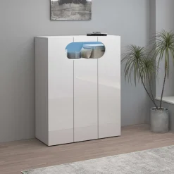 Home affaire Schuhschrank »Real,Schuhschrank,Schuhkommode,Schuhregal,Breite 90 cm« komplett Hochglanz lackiert, 3 Türen mit offenem Fach in ovaler Form