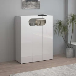 Home affaire Schuhschrank »Real,Schuhschrank,Schuhkommode,Schuhregal,Breite 90 cm« komplett Hochglanz lackiert, 3 Türen mit offenem Fach in ovaler Form