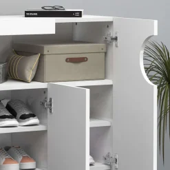 Home affaire Schuhschrank »Real,Schuhschrank,Schuhkommode,Schuhregal,Breite 90 cm« komplett Hochglanz lackiert, 3 Türen mit offenem Fach in ovaler Form