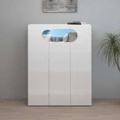 Home affaire Schuhschrank »Real,Schuhschrank,Schuhkommode,Schuhregal,Breite 90 cm« komplett Hochglanz lackiert, 3 Türen mit offenem Fach in ovaler Form