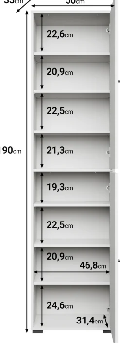 Home affaire Schuhschrank »Schuhkommode Dino« Flurschrank mit verstellbaren Einlegeböden, BxHxT: 50 × 190 × 33 cm