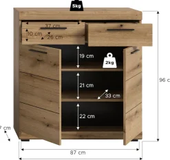 Home affaire Schuhschrank »SIENA, Breite 90 cm, 2 Türen , 2 Einlegeböden, 3 Fächer, 2 Schubkästen« hochwertige Rillenfräsung in MDF Front, 1 Stk. tlg. Schuhkommode, Kommode, Anrichte, Sideboard