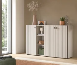 Home affaire Schuhschrank »TATIO, Breite 150 cm, Rillenoptik, offene Fächer, 3 Türen« 1 Stk. tlg. Garderobenschrank, Flurkommode, Kommode, Schuhschrank