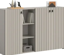 Home affaire Schuhschrank »TATIO, Breite 150 cm, Rillenoptik, offene Fächer, 3 Türen« 1 Stk. tlg. Garderobenschrank, Flurkommode, Kommode, Schuhschrank