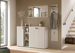 Home affaire Schuhschrank »TATIO, Breite 150 cm, Rillenoptik, offene Fächer, 3 Türen« 1 Stk. tlg. Garderobenschrank, Flurkommode, Kommode, Schuhschrank