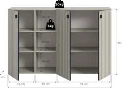 Home affaire Schuhschrank »TATIO, Breite 150 cm, Rillenoptik, offene Fächer, 3 Türen« 1 Stk. tlg. Garderobenschrank, Flurkommode, Kommode, Schuhschrank