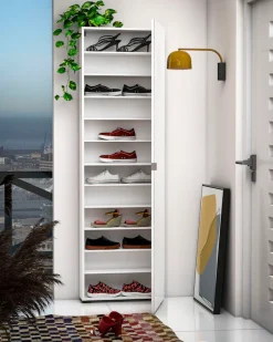 Home affaire Schuhschrank »Tozzi, Schuhregal, Schuhkommode, hochglanz lackiert, nur 20 cm tief« mit 1 Spiegeltür und sanft schließende Tür, Breite 60 cm,Höhe 200 cm