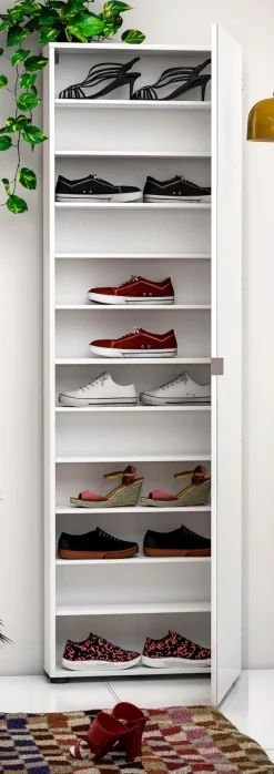 Home affaire Schuhschrank »Tozzi, Schuhregal, Schuhkommode, hochglanz lackiert, nur 20 cm tief« mit 1 Spiegeltür und sanft schließende Tür, Breite 60 cm,Höhe 200 cm