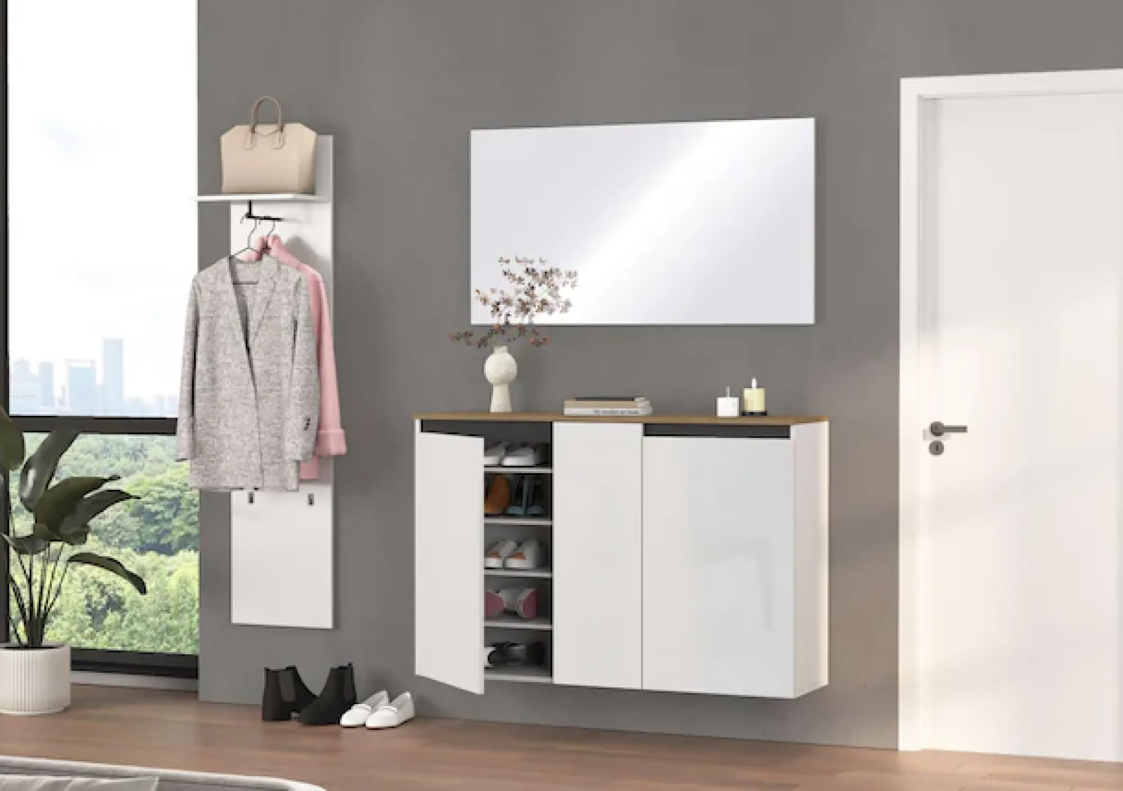 Home affaire Schuhschrank »Zippo, Schuhkommode,Schuhregal,Made in Italy,hängend« 1 Stk. tlg. Front/Korpus hochglanz lackiert B/T: 130x35 cm,5 Fächer,25 paar Schuhe