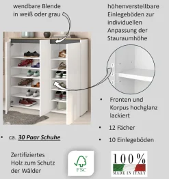 Home affaire Schuhschrank »Zippo, Schuhkommode,Schuhregal,Made in Italy,stehend« 1 Stk. tlg. Front/Korpus hochglanz lackiert B/T: 130x35 cm,6 Fächer,30 paar Schuhe