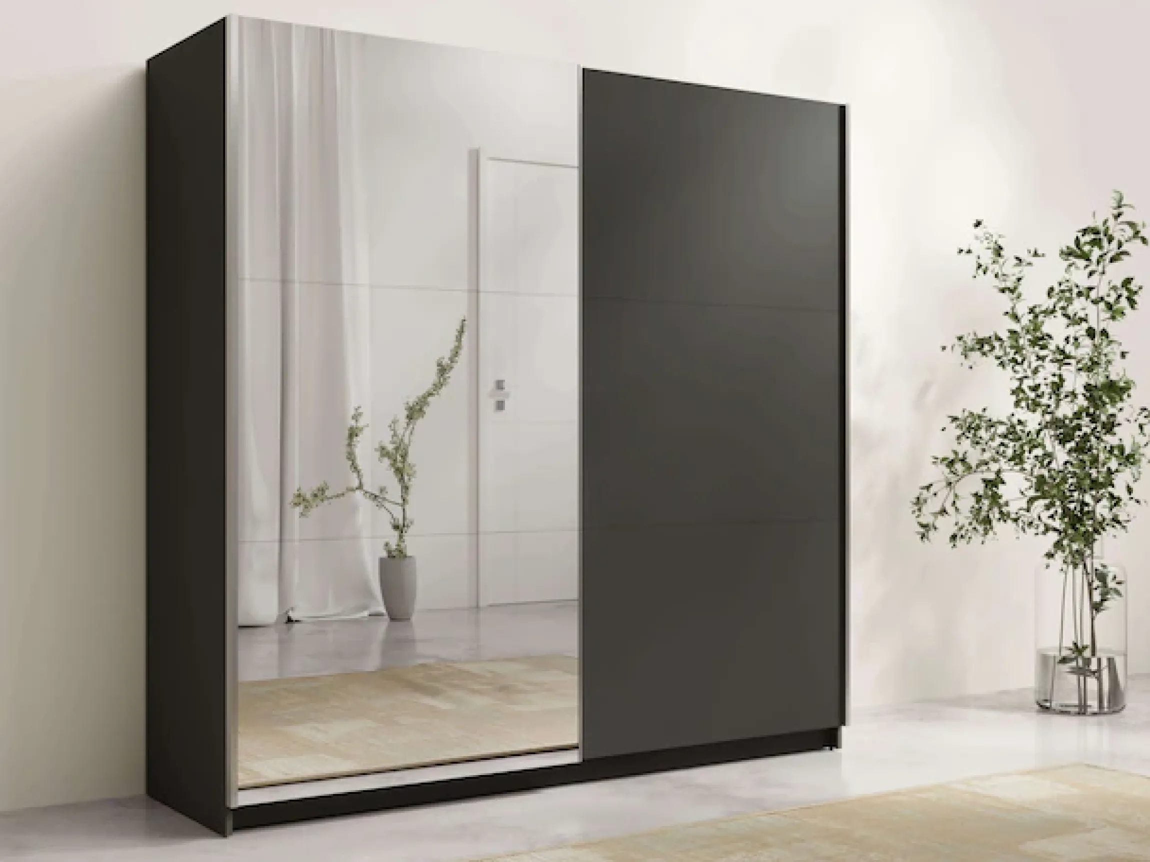 Home affaire Schwebetürenschrank »Kleiderschrank Fresno mit 5 Einlegeböden, Spiegel und Kleiderstange« Garderobe mit 2 Schwebetüren, B/H/T 150/207/62 cm