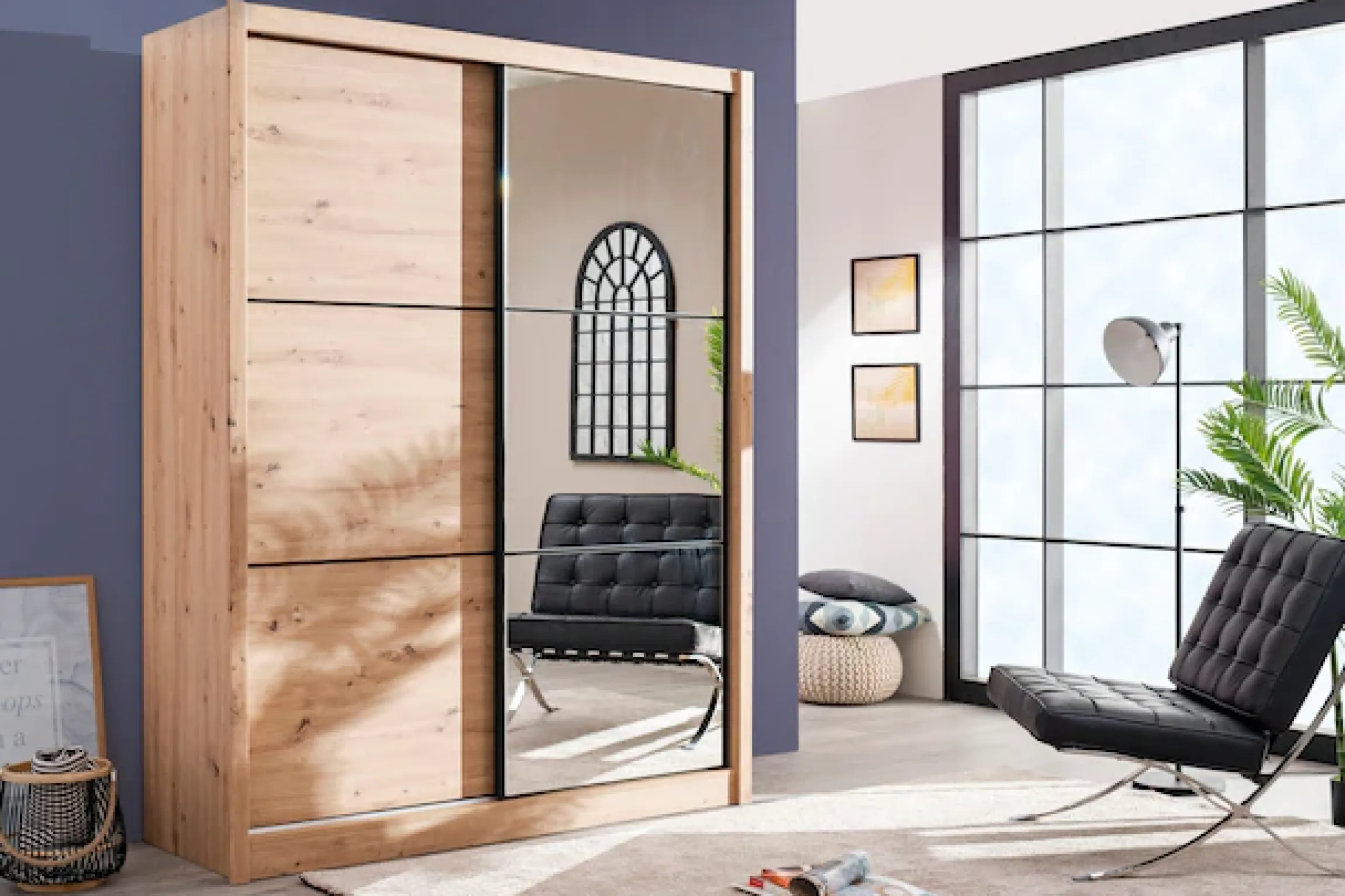 Home affaire Schwebetürenschrank »Navara Kleiderschrank mit Spiegel Wäscheschrank Garderobe« mit großzügiger Innenausstattung, FSC®-zertifiziert, in 3 Breiten