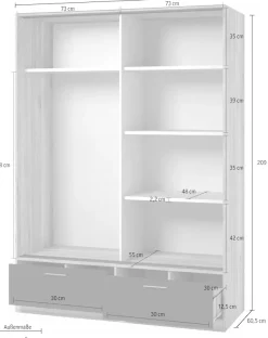 Home affaire Schwebetürenschrank »Faweza,Breite 200 cm, Wäscheschrank incl. kompletter Innenausstattung« Schiebetürenschrank mit Schubladen, Kleiderschrank, Spiegeltür