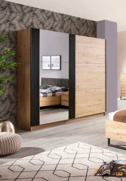 Home affaire Schwebetürenschrank »Sardinia, Kleiderschrank mit Spiegel, FSC®-zertifiziert« inklusive Inneneinteilung, 217x210x62,5cm, ABS Schutzkanten
