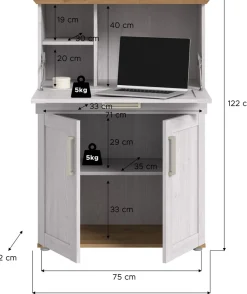 Home affaire Sekretär »COSENZA, Höhe 122 cm, 2 Türen, 1 Klappe, 1 Schubkasten, 5 Fächer« in Landhausoptik, mit weiteren Artikel der Serie kombinierbar,Schreibtisch, Home-Office, Kommode, Schrank, Midischrank