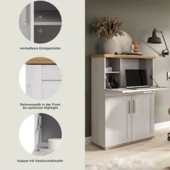 Home affaire Sekretär »COSENZA, Höhe 122 cm, 2 Türen, 1 Klappe, 1 Schubkasten, 5 Fächer« in Landhausoptik, mit weiteren Artikel der Serie kombinierbar,Schreibtisch, Home-Office, Kommode, Schrank, Midischrank