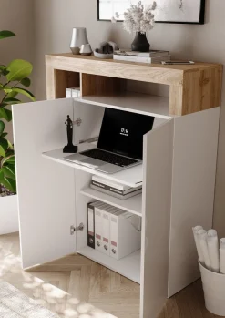 Home affaire Sekretär »Hamburg Breite 108 cm, Höhe 126 cm, 2 Türen, PC-Schrank, Home-Office,« dekorativer Rahmen, Tastaturauszug, Stauraum, Multifunktional