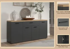 Home affaire Sideboard »Bajo« 1 Stk. tlg. Kommode mit 4 Türen und 1 Schubkasten – (B/T/H) 180/42/85 cm