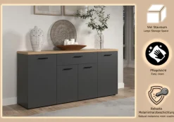 Home affaire Sideboard »Bajo« 1 Stk. tlg. Kommode mit 4 Türen und 1 Schubkasten – (B/T/H) 180/42/85 cm