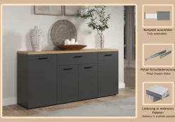 Home affaire Sideboard »Bajo« 1 Stk. tlg. Kommode mit 4 Türen und 1 Schubkasten – (B/T/H) 180/42/85 cm