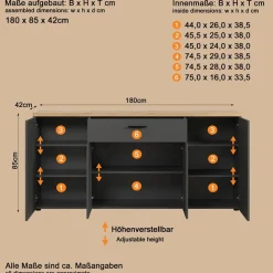 Home affaire Sideboard »Bajo« 1 Stk. tlg. Kommode mit 4 Türen und 1 Schubkasten – (B/T/H) 180/42/85 cm