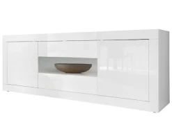 Home affaire Sideboard »Basic Breite 240 cm, Kommode 2 Türen, 2 Schubkästen, Anrichte,« Weiss HochglanzLack, Metallgriff, moderne Rahmenoptik, viel Stauraum,
