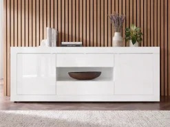 Home affaire Sideboard »Basic Breite 240 cm, Kommode 2 Türen, 2 Schubkästen, Anrichte,« Weiss HochglanzLack, Metallgriff, moderne Rahmenoptik, viel Stauraum,