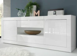 Home affaire Sideboard »Basic Breite 240 cm, Kommode 2 Türen, 2 Schubkästen, Anrichte,« Weiss HochglanzLack, Metallgriff, moderne Rahmenoptik, viel Stauraum,