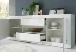 Home affaire Sideboard »Basic Breite 240 cm, Kommode 2 Türen, 2 Schubkästen, Anrichte,« Weiss HochglanzLack, Metallgriff, moderne Rahmenoptik, viel Stauraum,