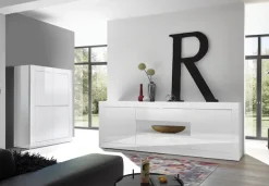 Home affaire Sideboard »Basic Breite 240 cm, Kommode 2 Türen, 2 Schubkästen, Anrichte,« Weiss HochglanzLack, Metallgriff, moderne Rahmenoptik, viel Stauraum,